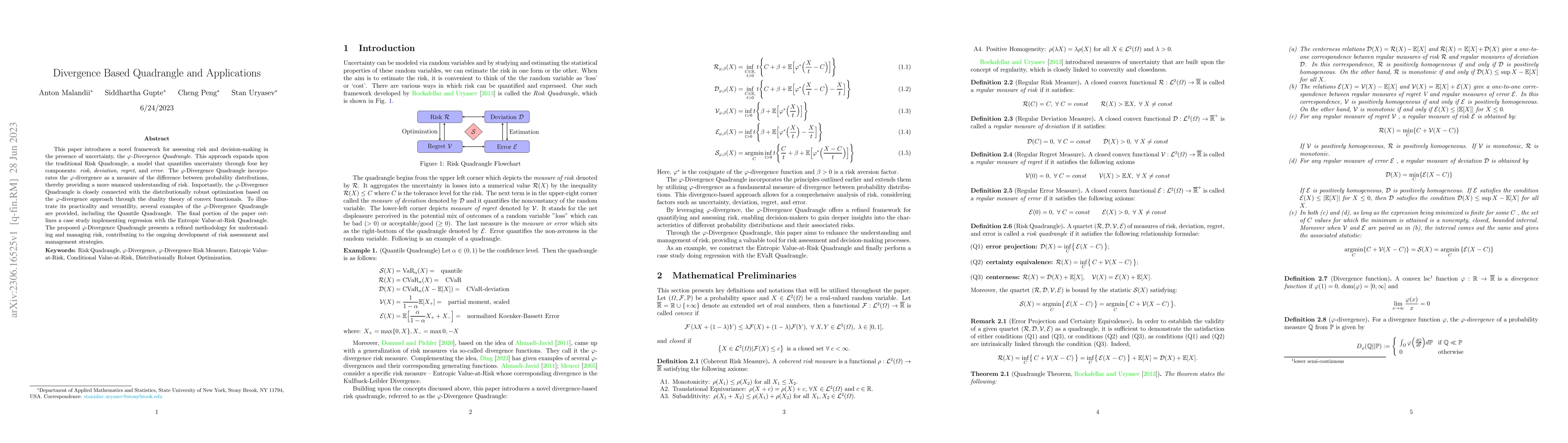 Thumbnail for Divergence Based Quadrangle and Applications