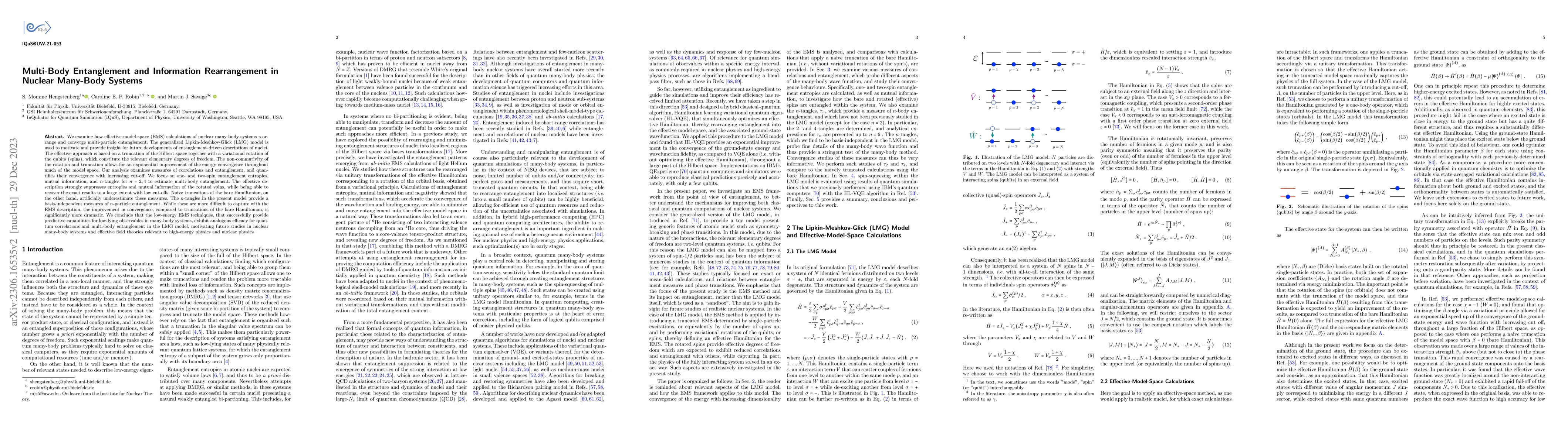 Thumbnail for Multi-Body Entanglement and Information Rearrangement in Nuclear
  Many-Body Systems