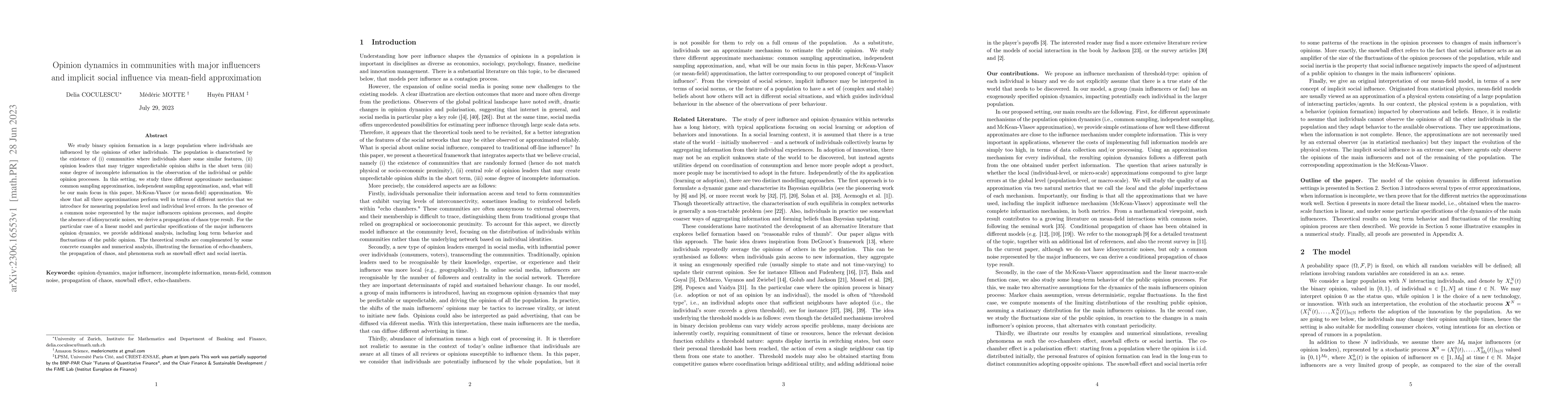Thumbnail for Opinion dynamics in communities with major influencers and implicit
  social influence via mean-field approximation