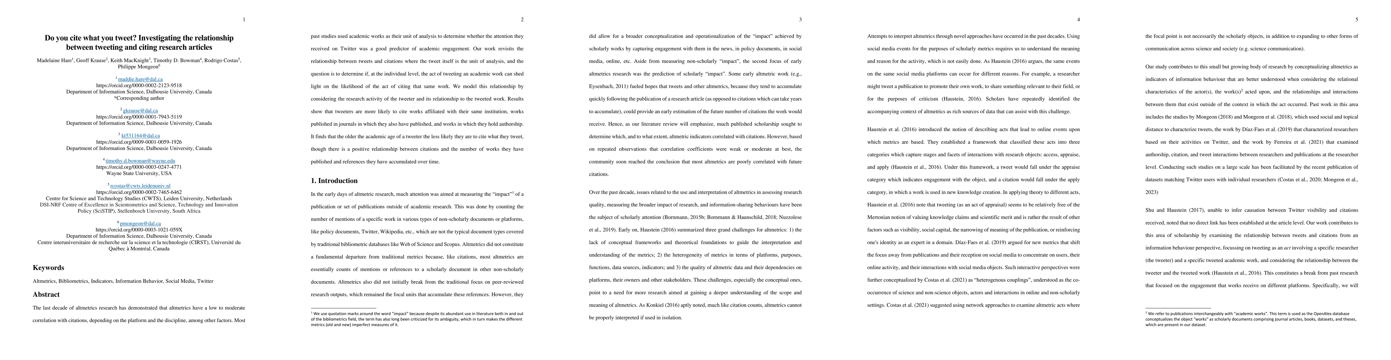Thumbnail for Do you cite what you tweet? Investigating the relationship between
  tweeting and citing research articles