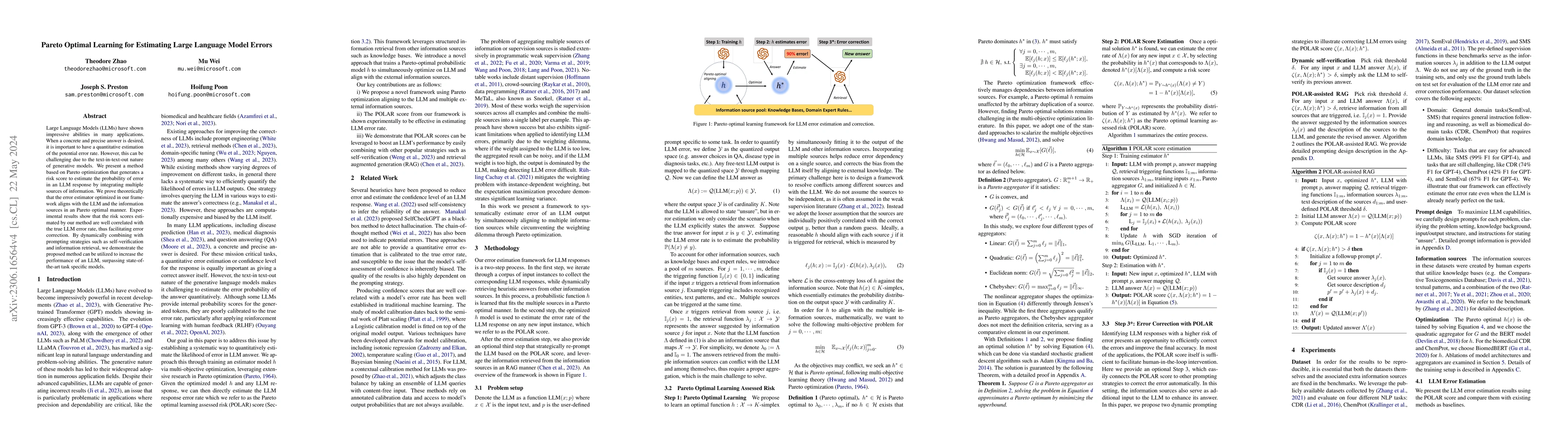 Thumbnail for Pareto Optimal Learning for Estimating Large Language Model Errors