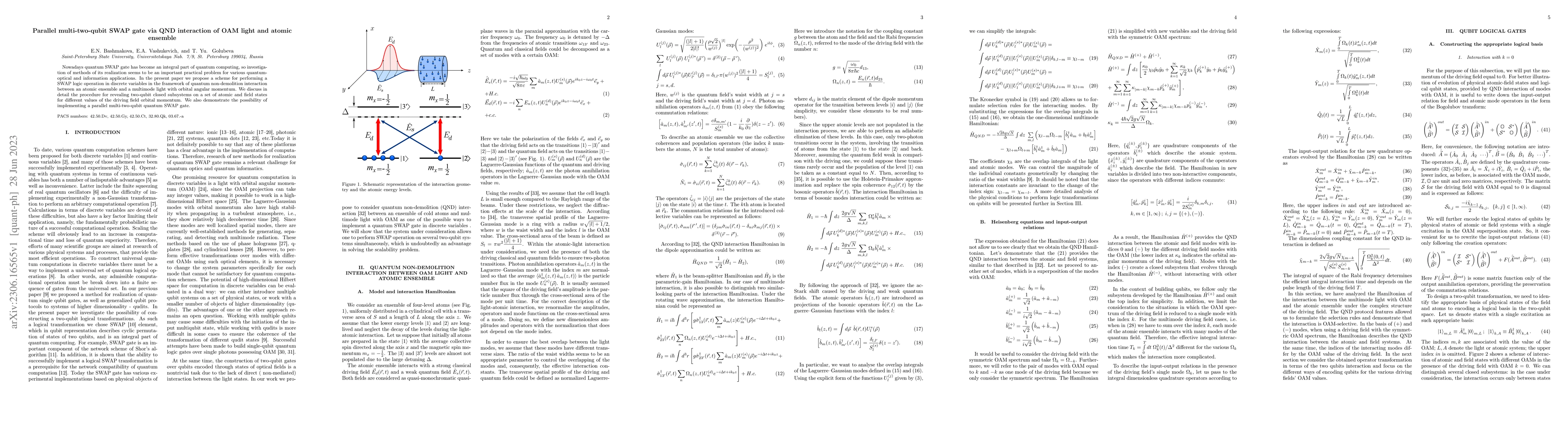 Thumbnail for Parallel multi-two-qubit SWAP gate via QND interaction of OAM light and
  atomic ensemble