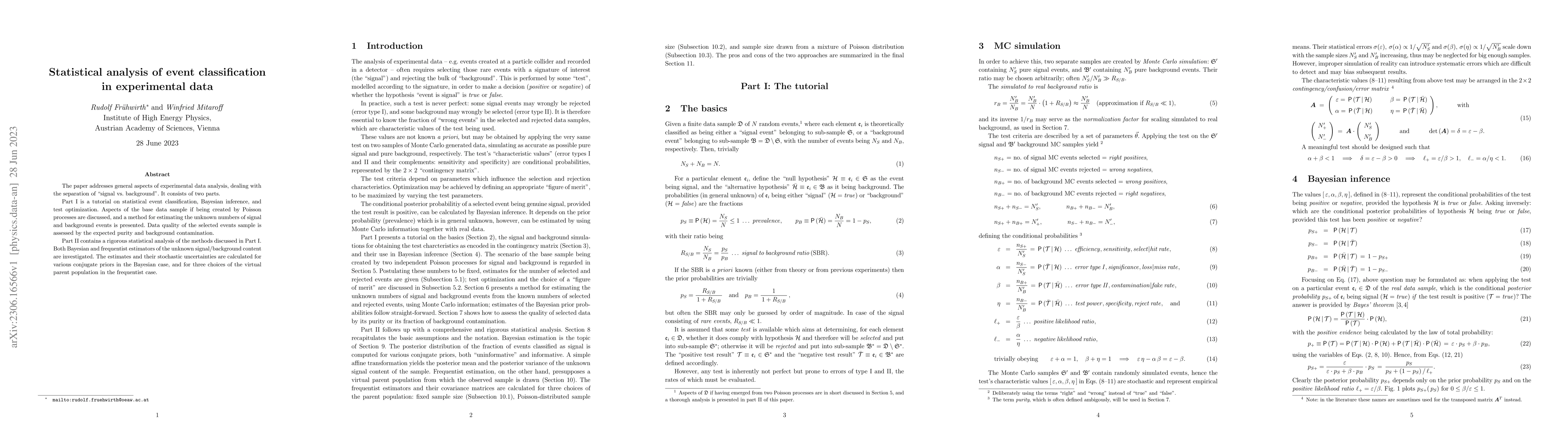 Thumbnail for Statistical analysis of event classification in experimental data