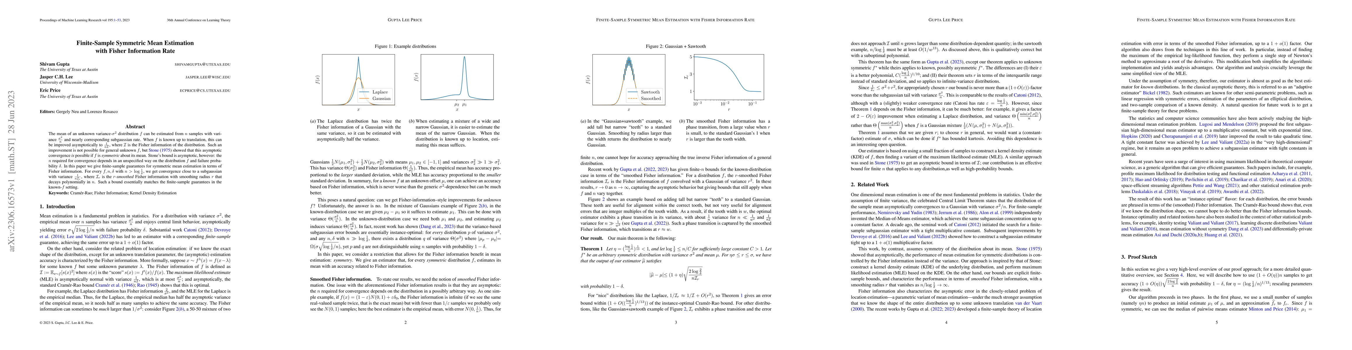 Thumbnail for Finite-Sample Symmetric Mean Estimation with Fisher Information Rate