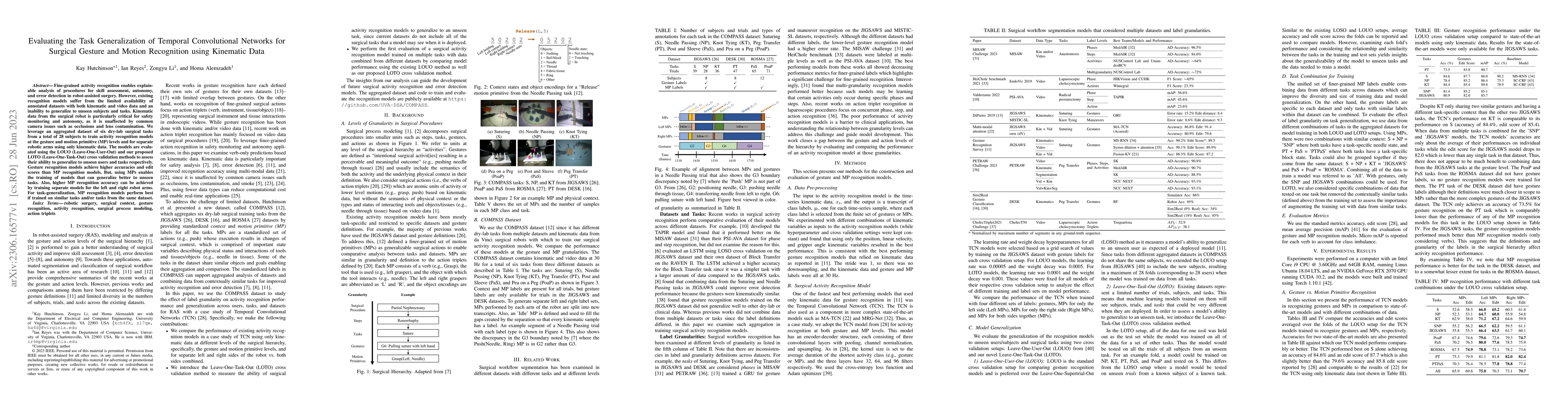 Thumbnail for Evaluating the Task Generalization of Temporal Convolutional Networks
  for Surgical Gesture and Motion Recognition using Kinematic Data