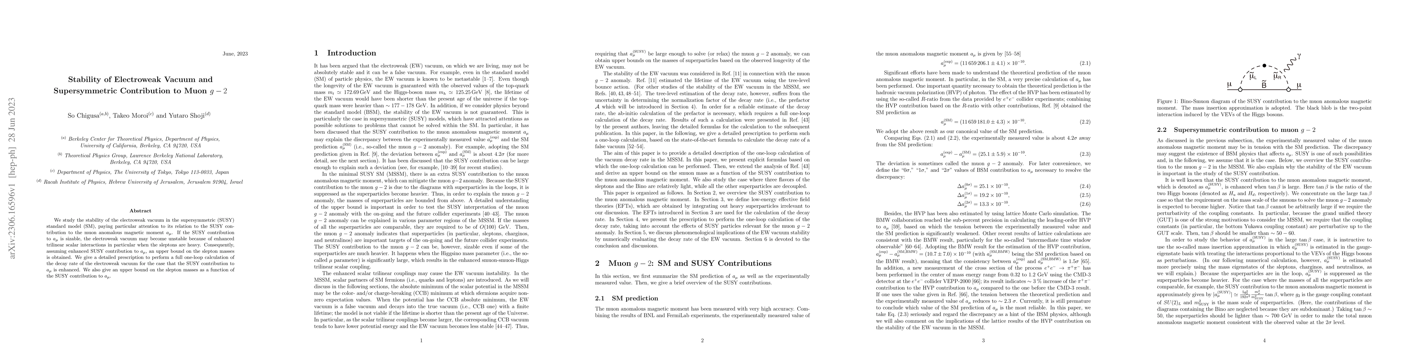 Thumbnail for Stability of Electroweak Vacuum and Supersymmetric Contribution to Muon
  g-2