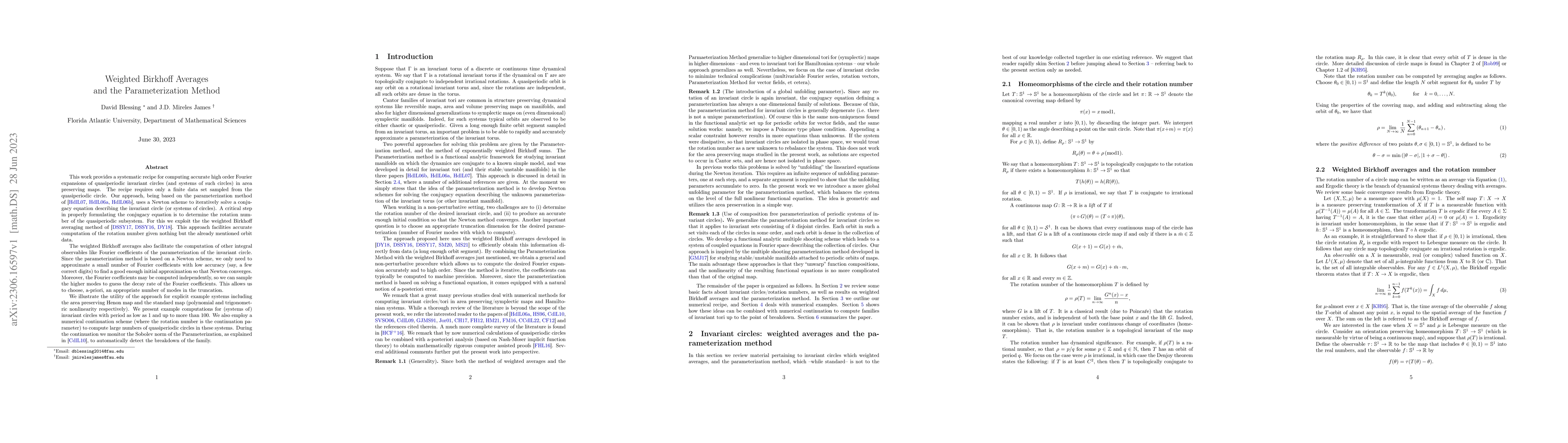 Thumbnail for Weighted Birkhoff Averages and the Parameterization Method