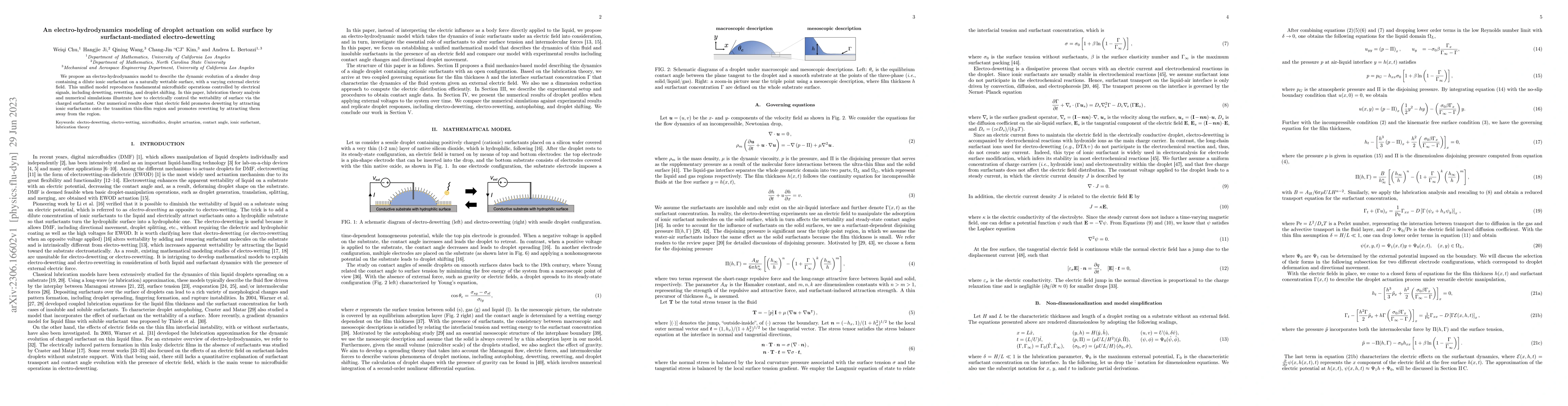 Thumbnail for An electro-hydrodynamics modeling of droplet actuation on solid surface
  by surfactant-mediated electro-dewetting