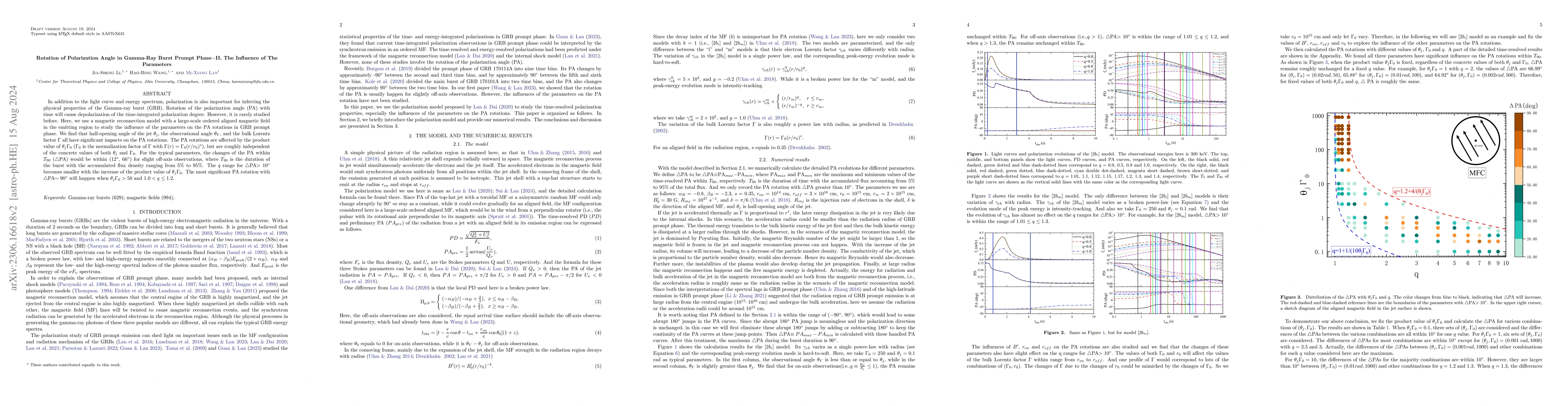 Thumbnail for Rotation of Polarization Angle in Gamma-Ray Burst Prompt
  Phase$-$\uppercase\expandafter{\romannumeral2}. The Influence of The
  Parameters