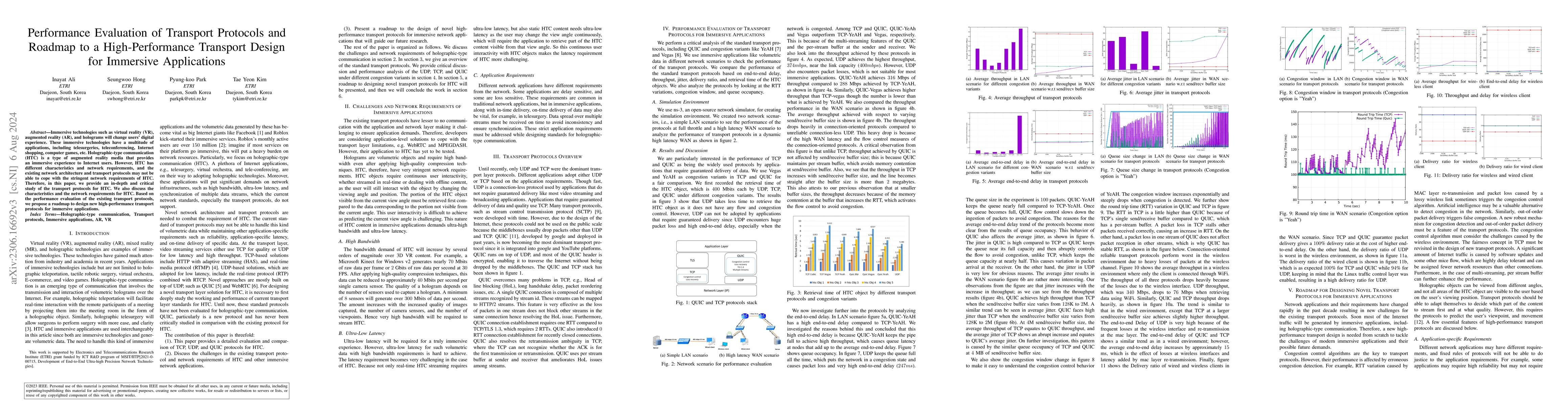 Thumbnail for Performance Evaluation of Transport Protocols and Roadmap to a
  High-Performance Transport Design for Immersive Applications