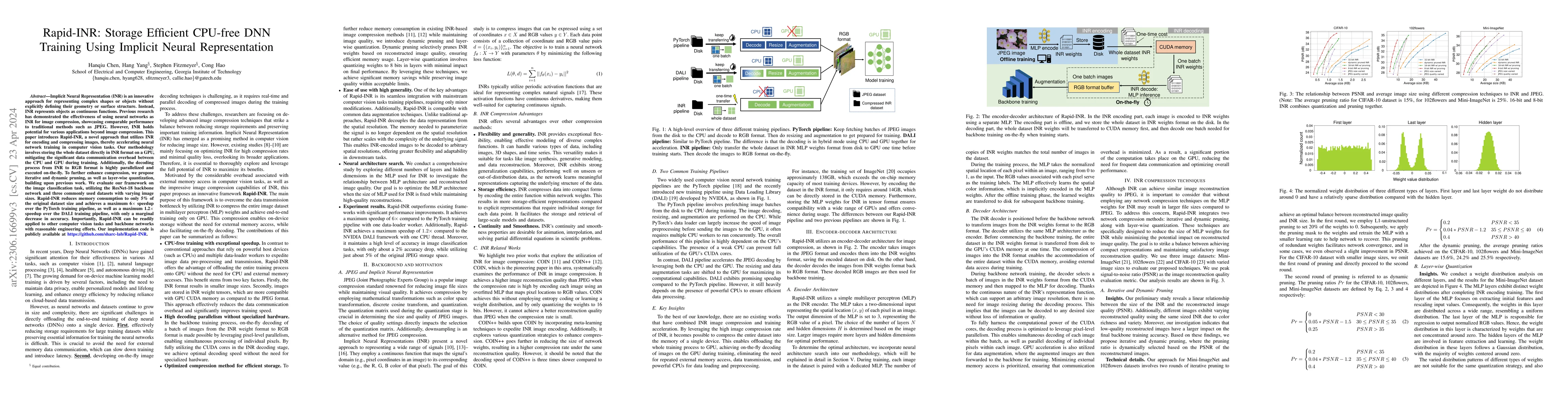Thumbnail for Rapid-INR: Storage Efficient CPU-free DNN Training Using Implicit Neural
  Representation