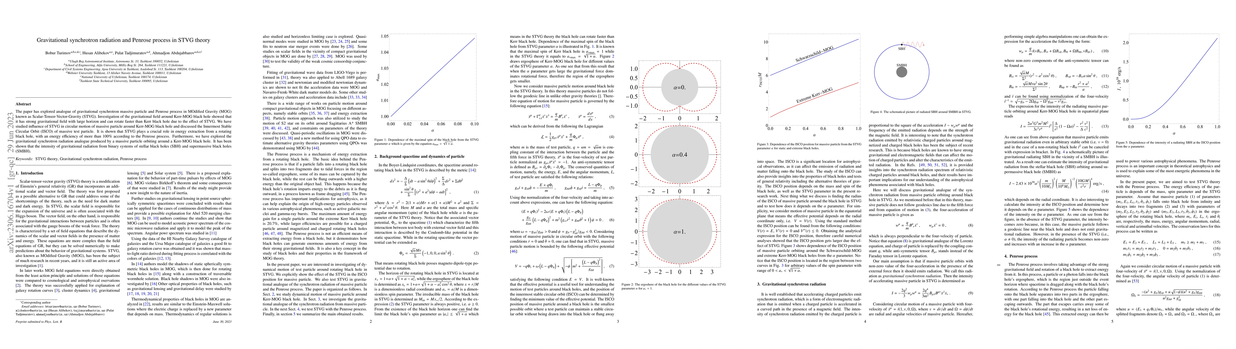 Thumbnail for Gravitational synchrotron radiation and Penrose process in STVG theory