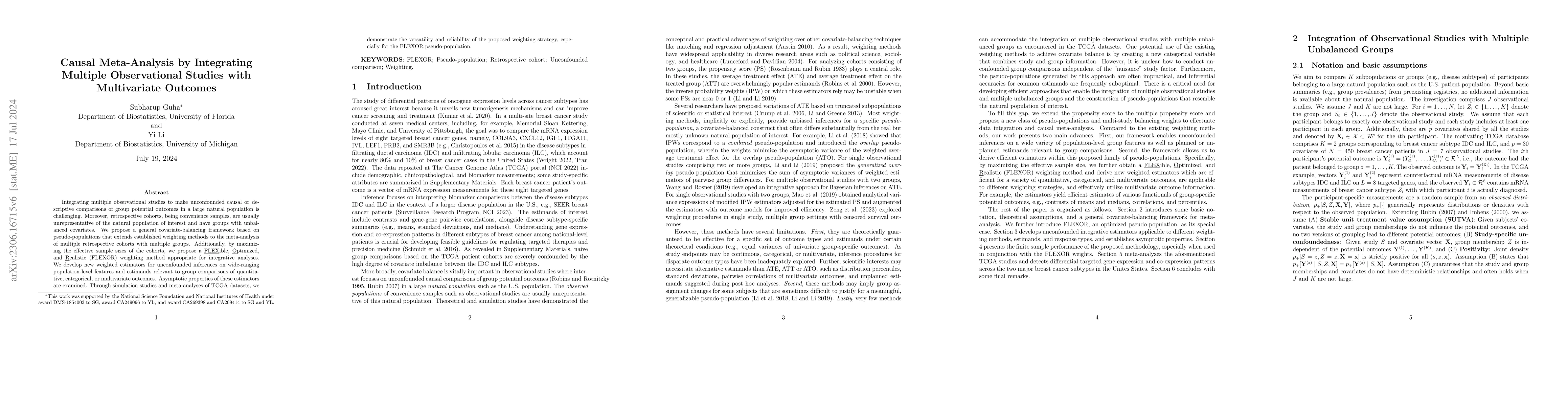 Thumbnail for Causal Meta-Analysis by Integrating Multiple Observational Studies with
  Multivariate Outcomes