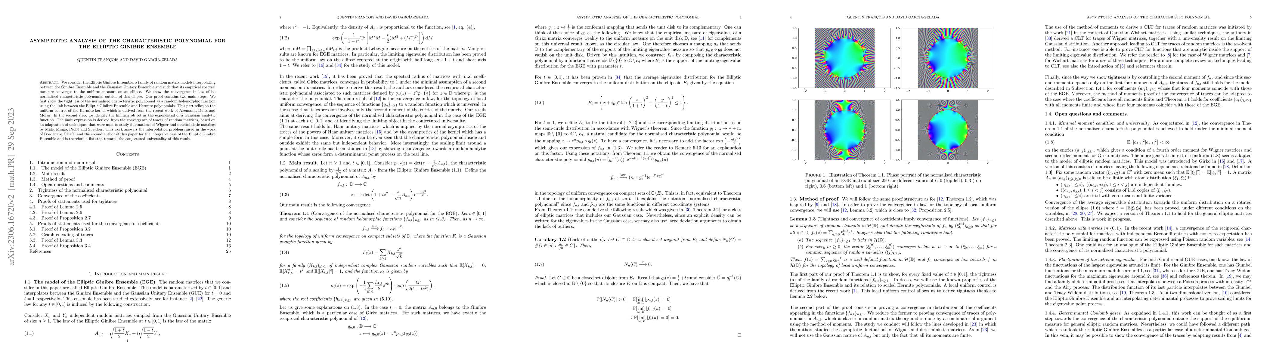Thumbnail for Asymptotic analysis of the characteristic polynomial for the Elliptic
  Ginibre Ensemble