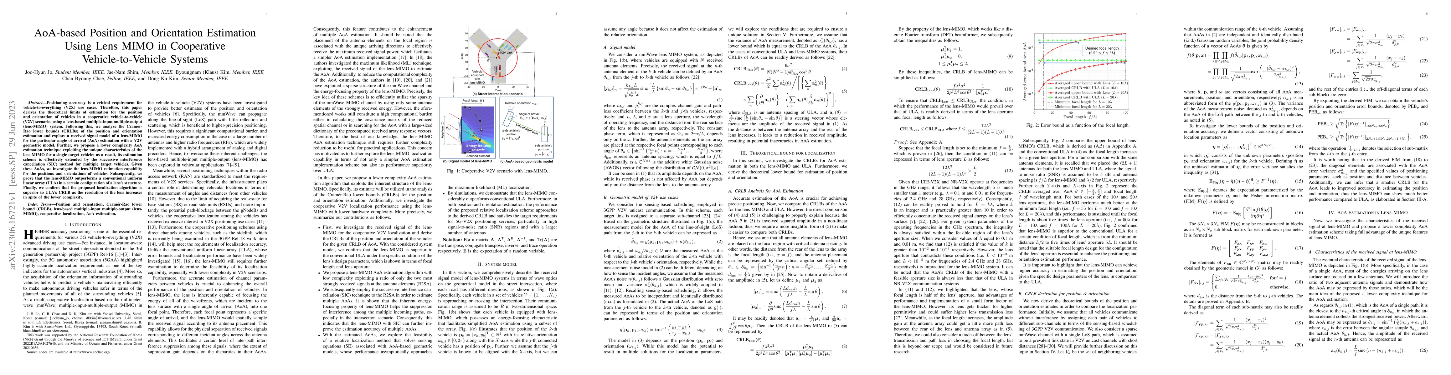 Thumbnail for AoA-based Position and Orientation Estimation Using Lens MIMO in
  Cooperative Vehicle-to-Vehicle Systems