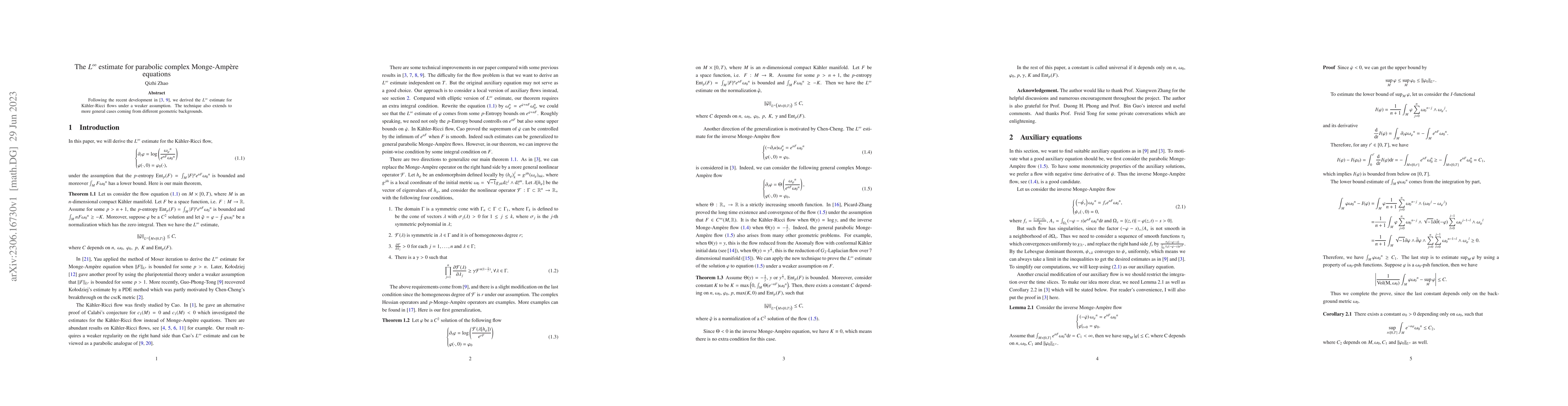 Thumbnail for The $L^{\infty}$ estimate for parabolic complex Monge-Amp\`ere equations