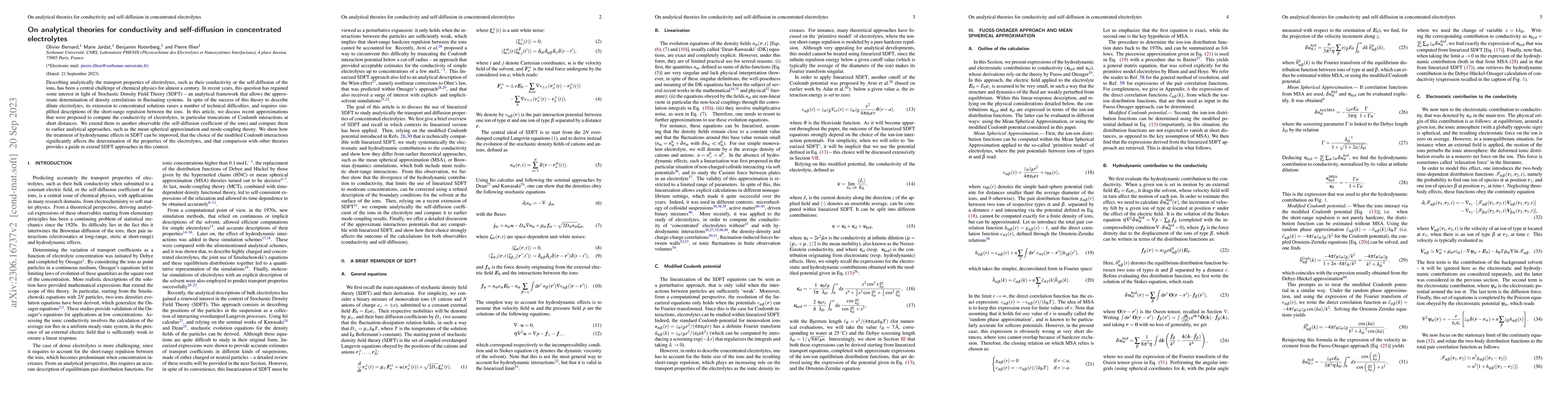 Thumbnail for On analytical theories for conductivity and self-diffusion in
  concentrated electrolytes