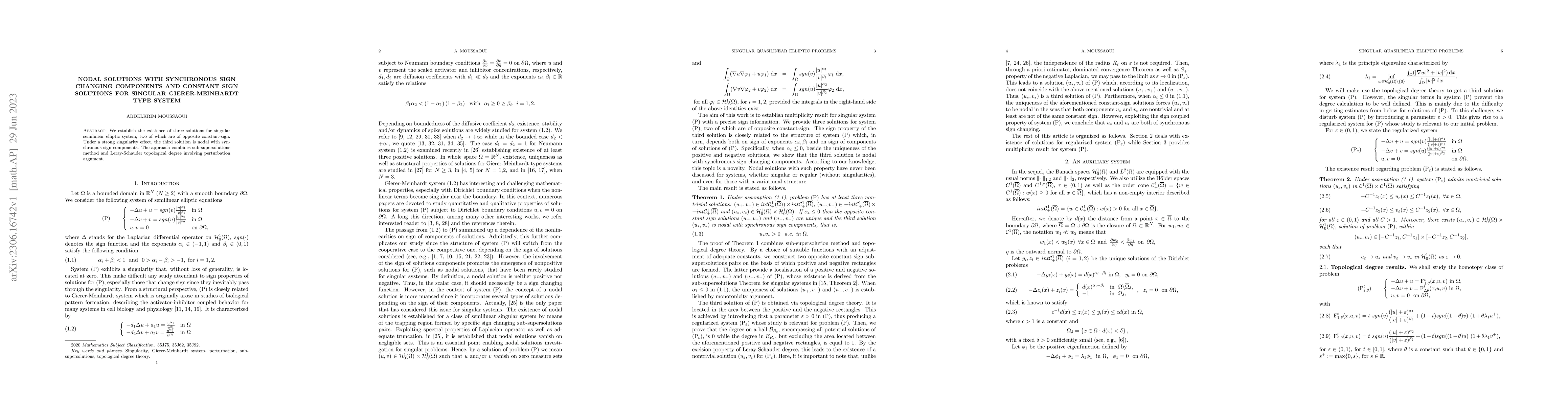 Thumbnail for Nodal solutions with synchronous sign changing components and Constant
  sign solutions for singular Gierer-Meinhardt type system