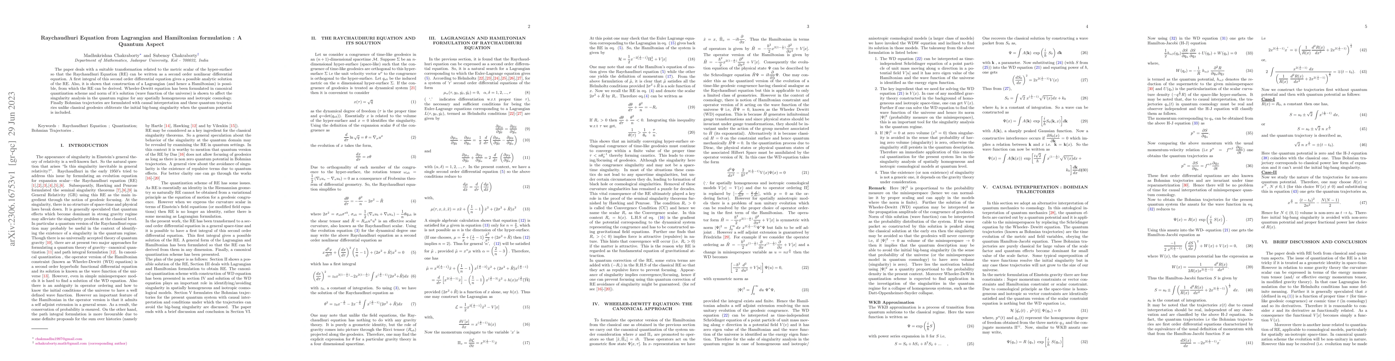 Thumbnail for Raychaudhuri Equation from Lagrangian and Hamiltonian formulation : A
  Quantum Aspect