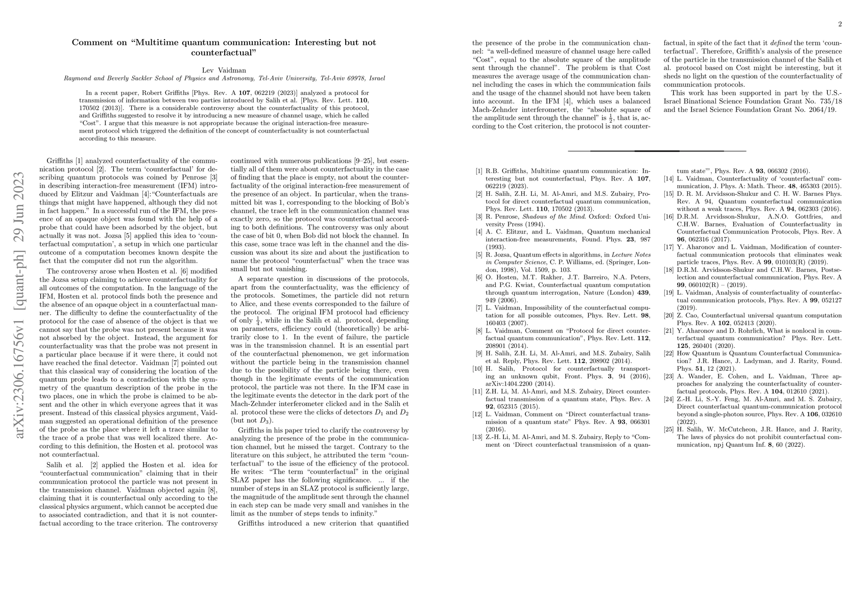 Thumbnail for Comment on "Multitime quantum communication: Interesting but not
  counterfactual"