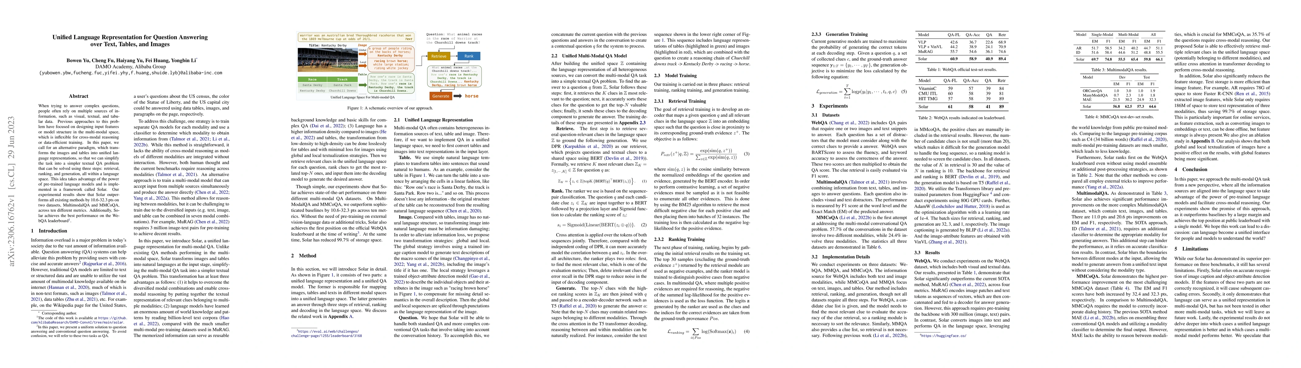 Thumbnail for Unified Language Representation for Question Answering over Text,
  Tables, and Images