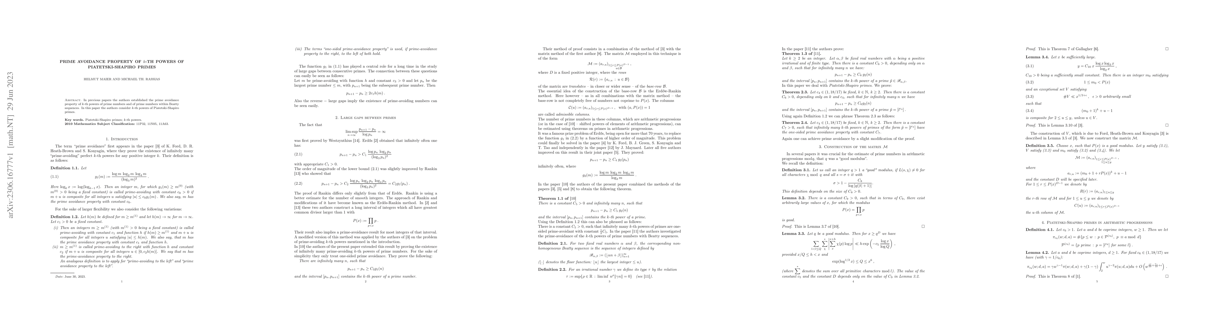 Thumbnail for Prime Avoidance Property of $k$-th Powers of Piatetski-Shapiro Primes