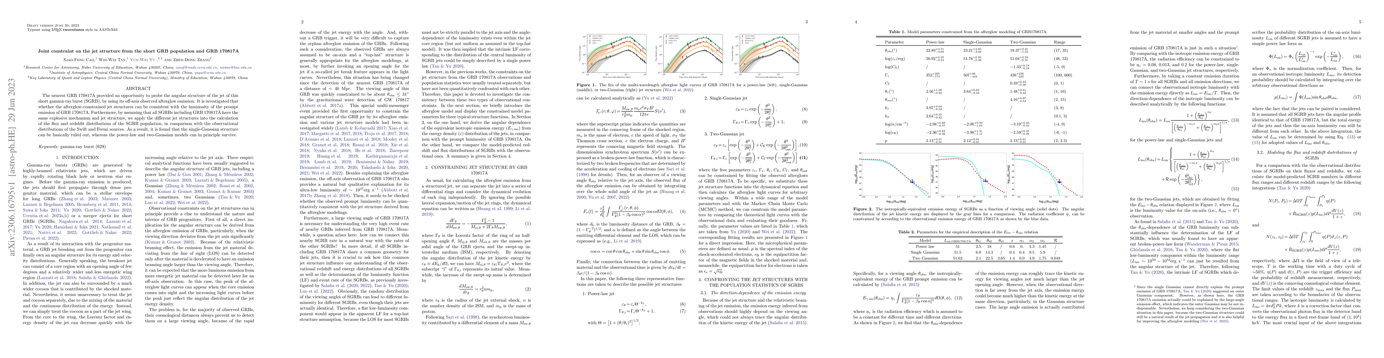 Thumbnail for Joint constraint on the jet structure from the short GRB population and
  GRB 170817A