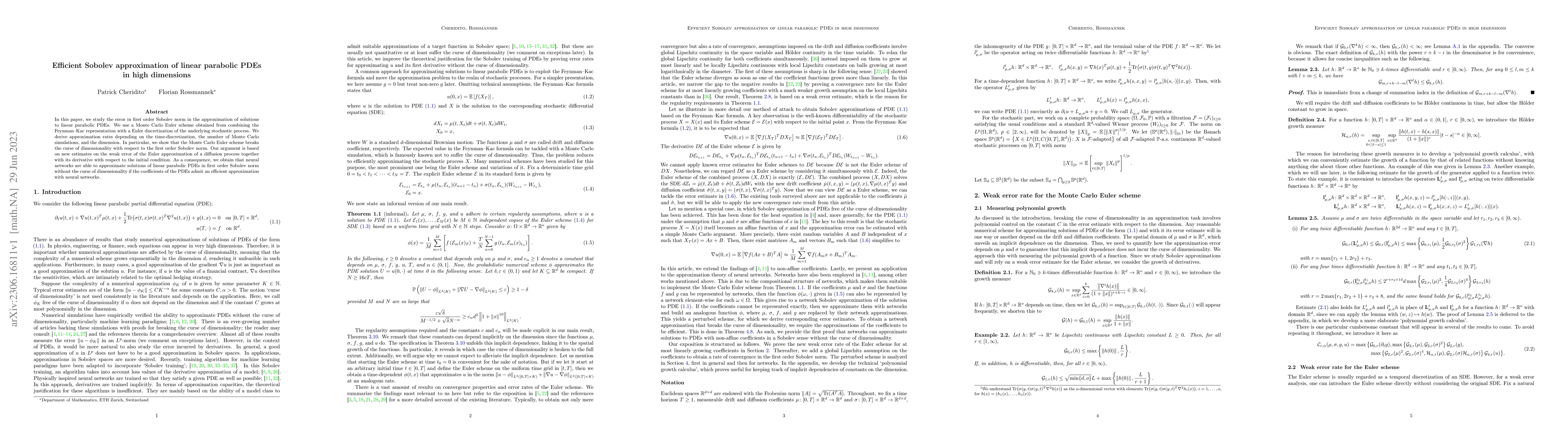 Thumbnail for Efficient Sobolev approximation of linear parabolic PDEs in high
  dimensions