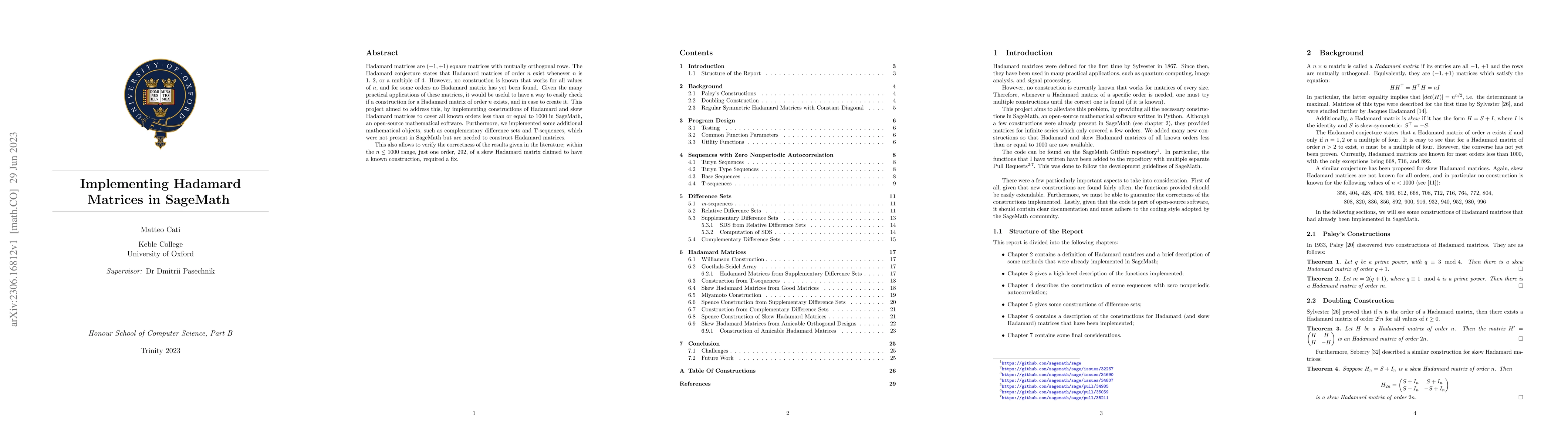 Thumbnail for Implementing Hadamard Matrices in SageMath