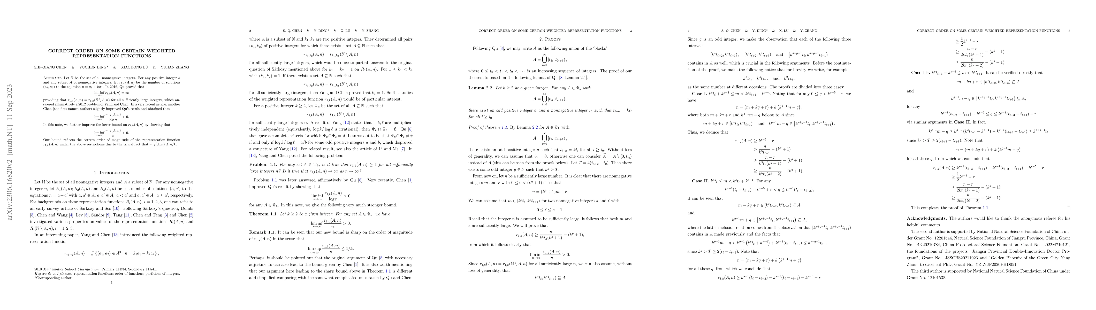 Thumbnail for Correct order on some certain weighted representation functions