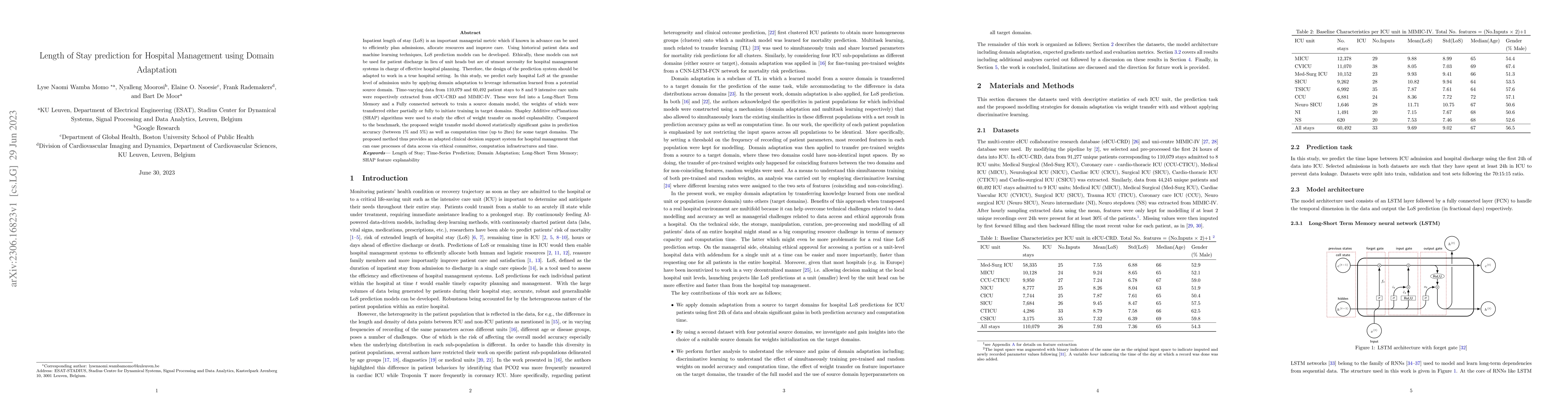Thumbnail for Length of Stay prediction for Hospital Management using Domain
  Adaptation