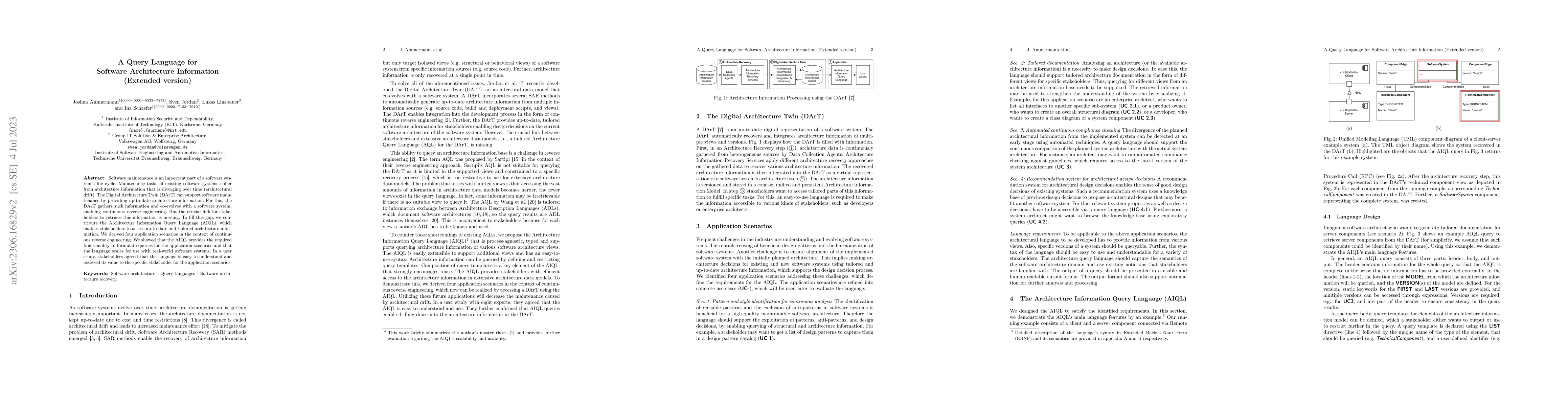 Thumbnail for A Query Language for Software Architecture Information (Extended
  version)