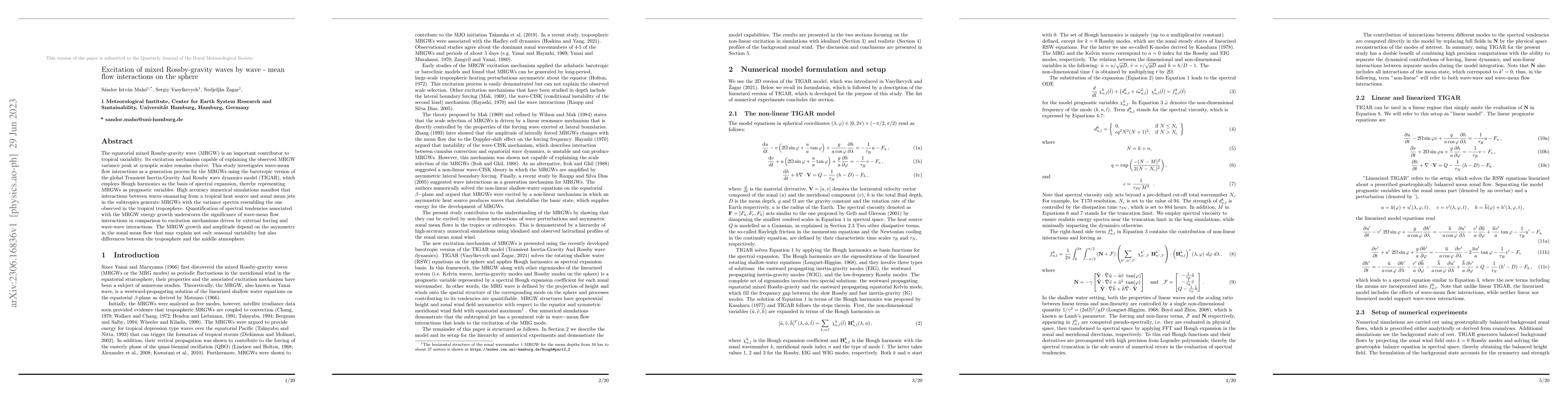 Thumbnail for Excitation of mixed Rossby-gravity waves by wave-mean flow interactions
  on the sphere