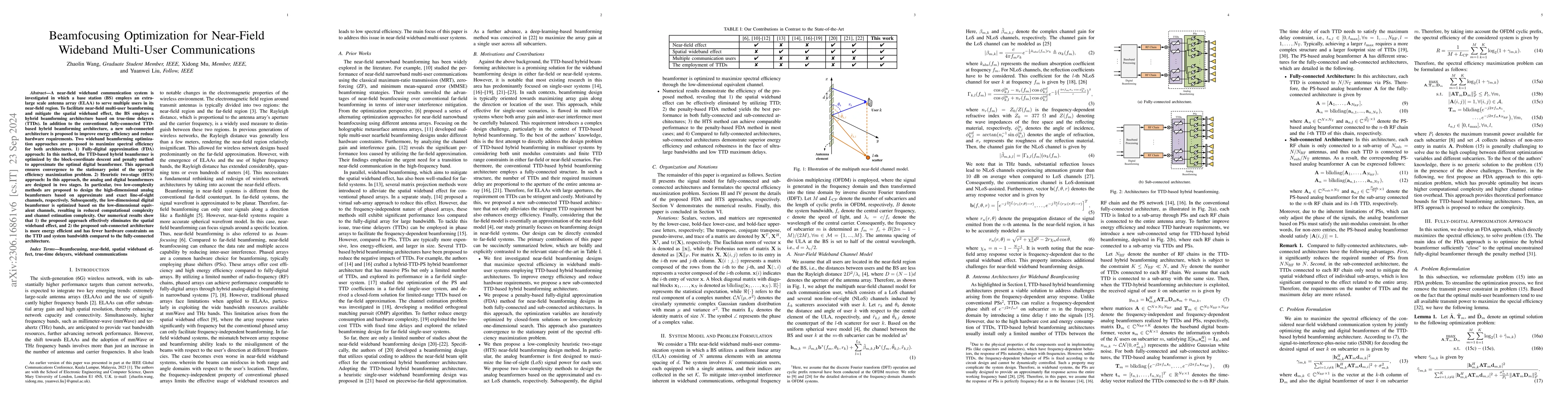Thumbnail for Beamfocusing Optimization for Near-Field Wideband Multi-User
  Communications