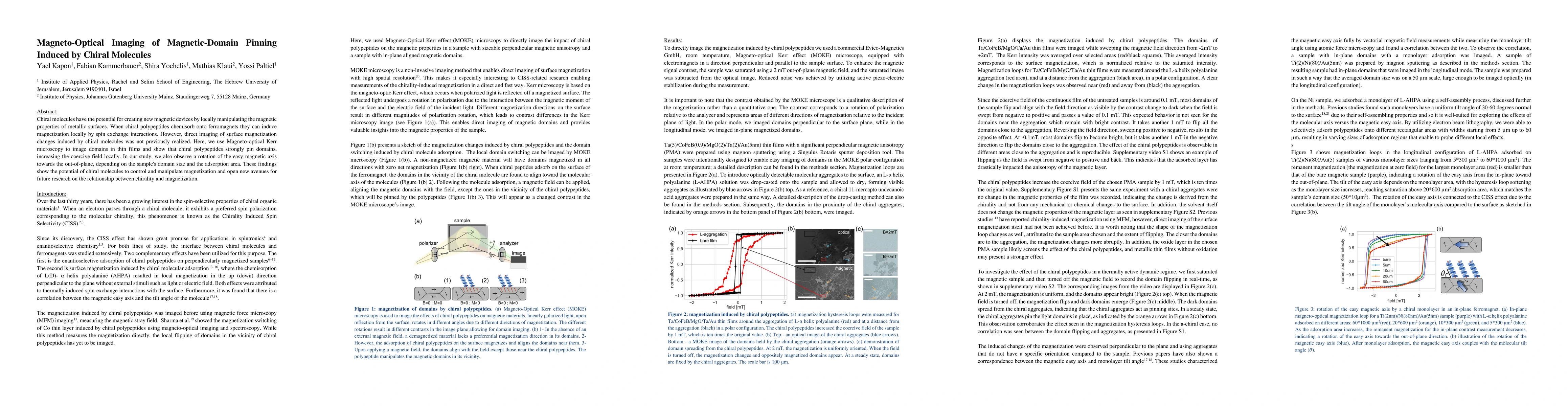 Thumbnail for Magneto-Optical Imaging of Magnetic-Domain Pinning Induced by Chiral
  Molecules