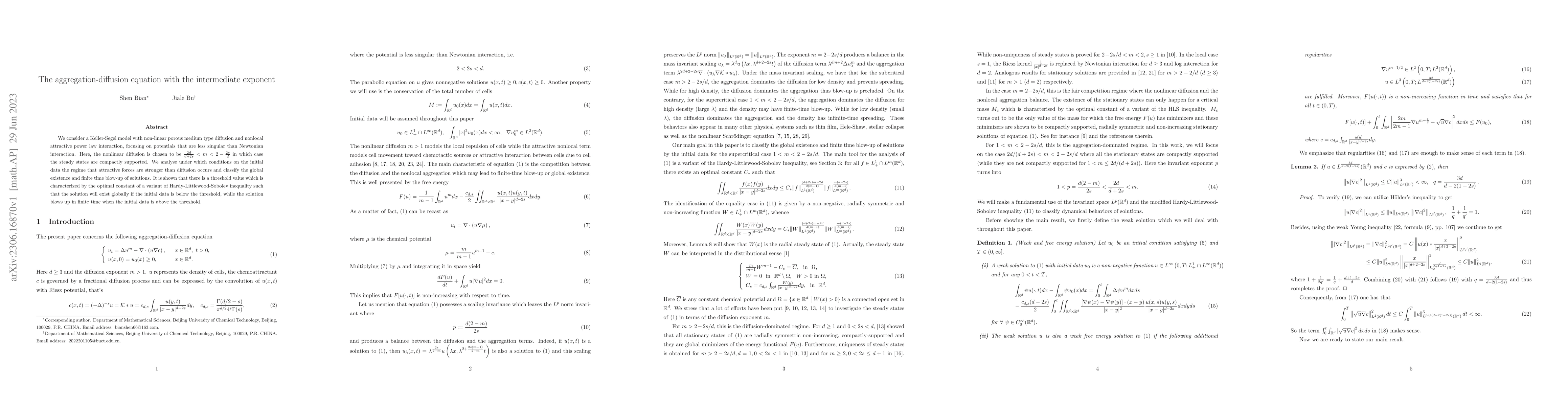 Thumbnail for The aggregation-diffusion equation with the intermediate exponent