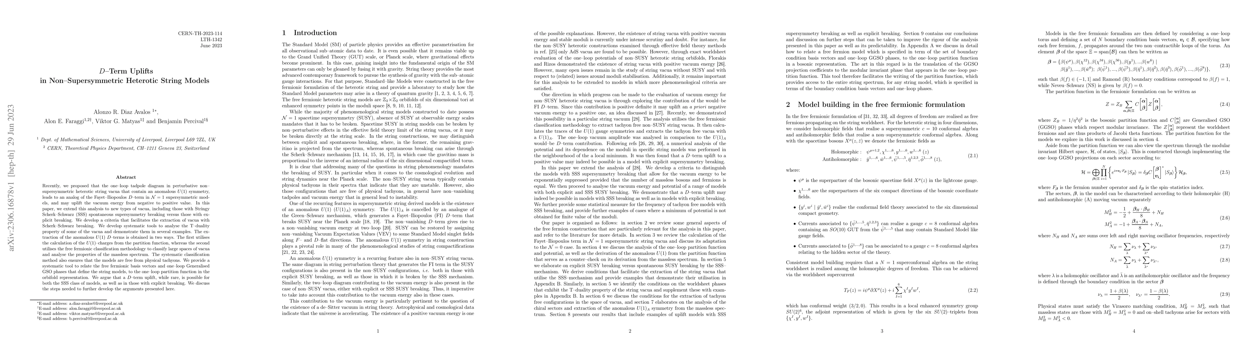 Thumbnail for D-term Uplifts in Non-Supersymmetric Heterotic String Models