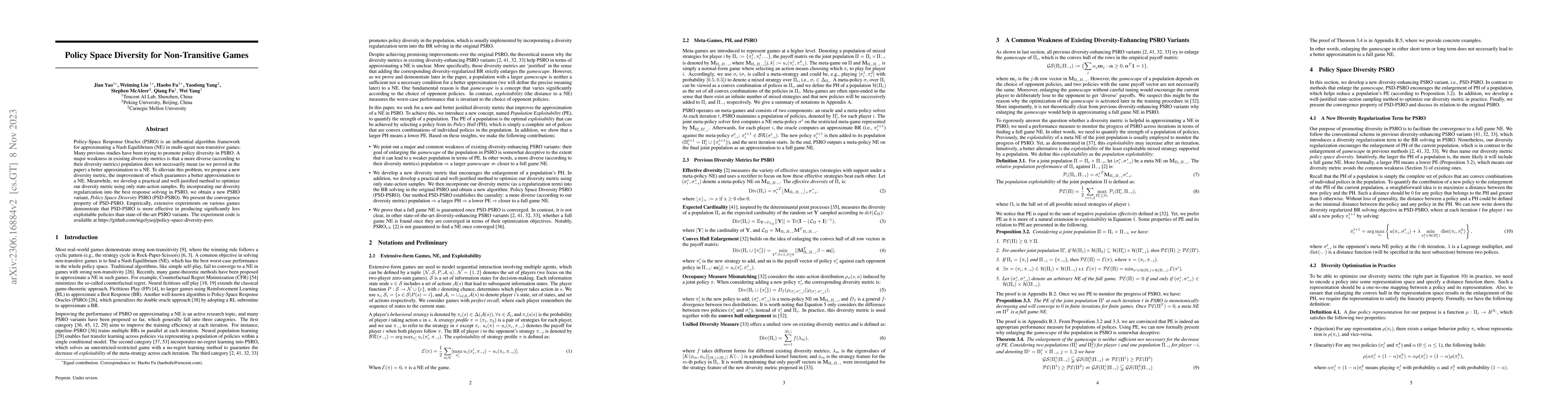 Thumbnail for Policy Space Diversity for Non-Transitive Games