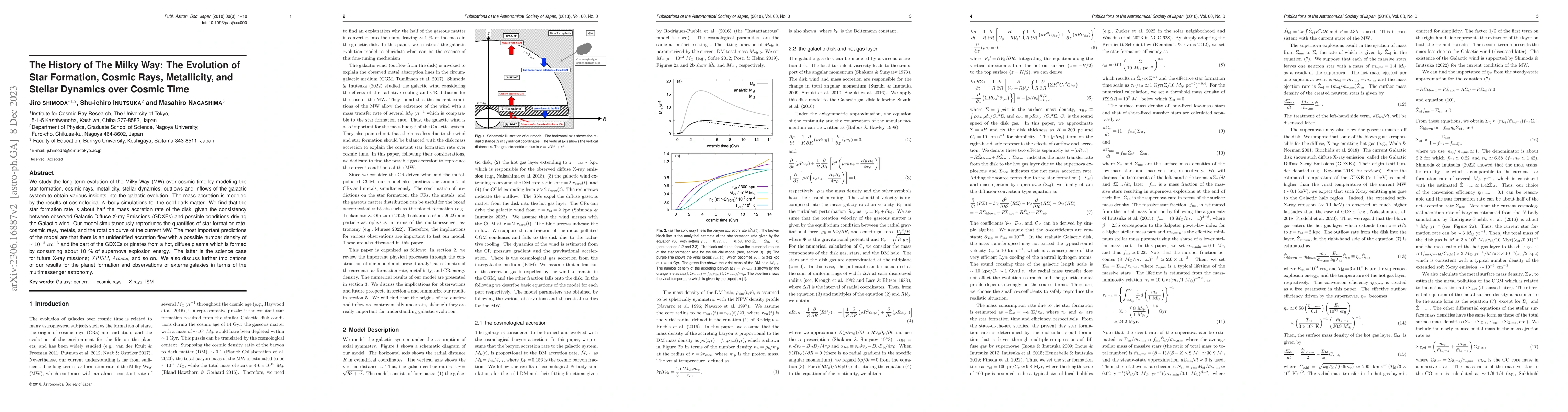 Thumbnail for The History of The Milky Way: The Evolution of Star Formation, Cosmic
  Rays, Metallicity, and Stellar Dynamics over Cosmic Time