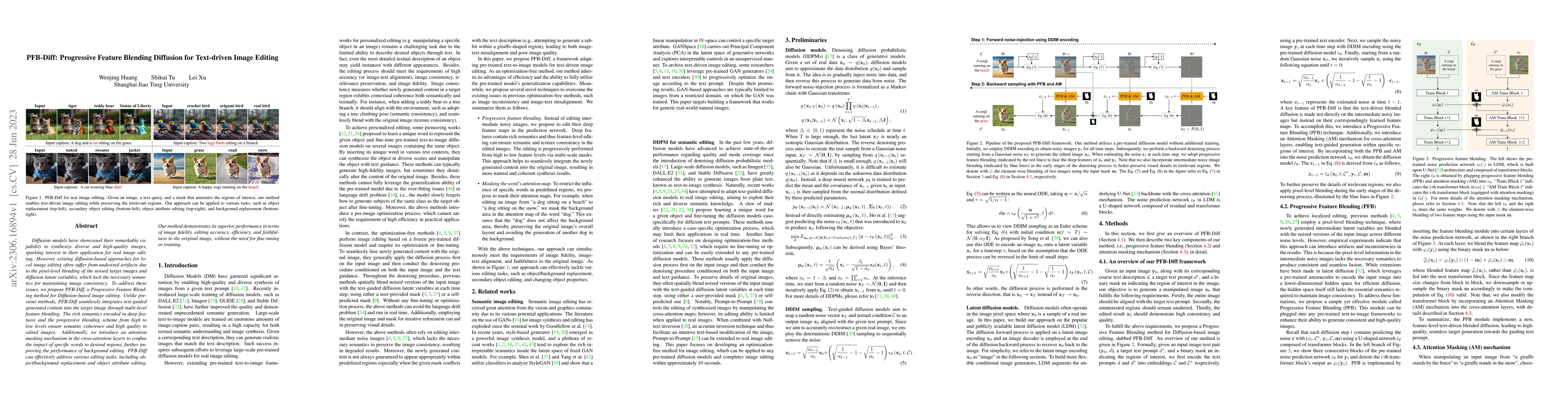 Thumbnail for PFB-Diff: Progressive Feature Blending Diffusion for Text-driven Image
  Editing