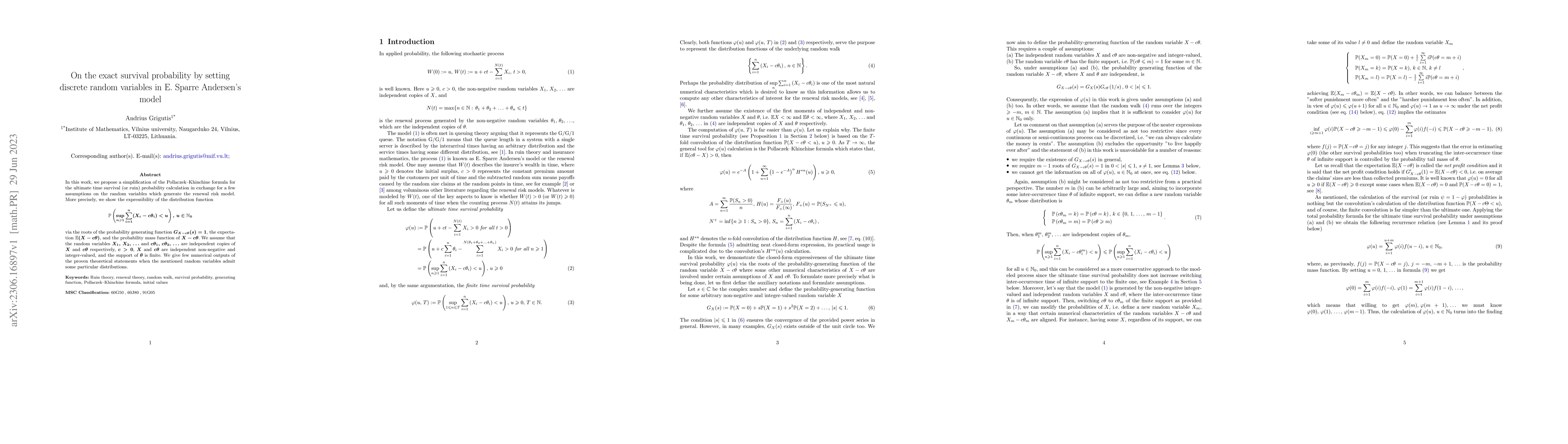 Thumbnail for On the exact survival probability by setting discrete random variables
  in E. Sparre Andersen's model
