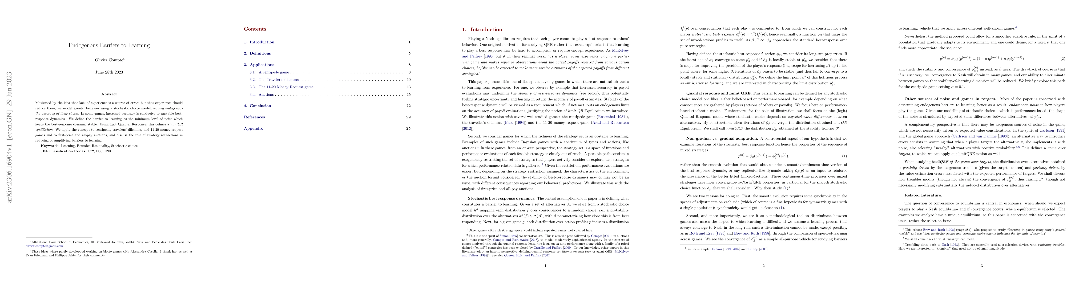 Thumbnail for Endogenous Barriers to Learning