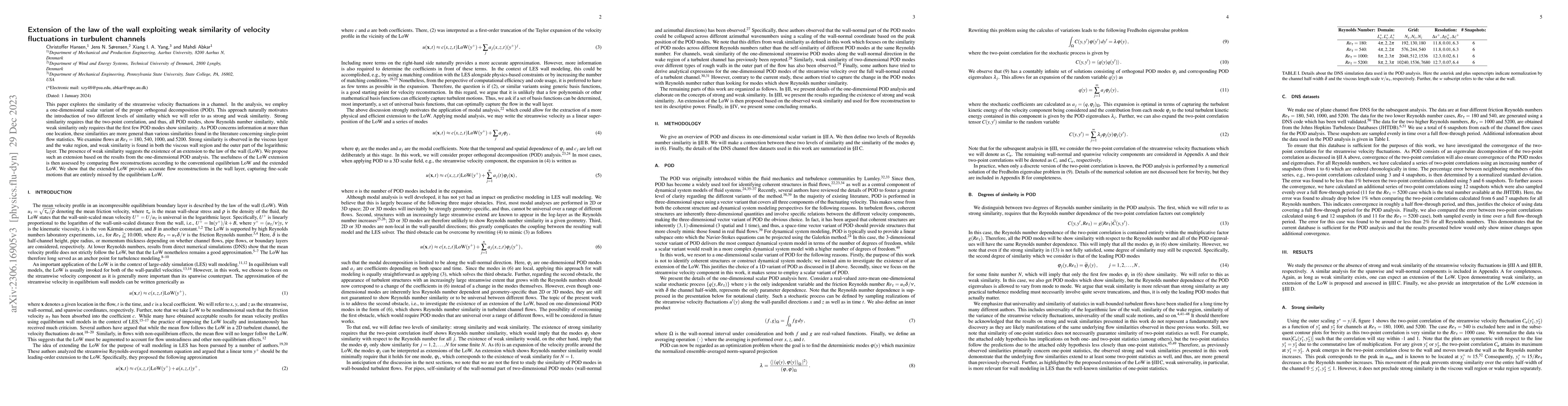 Thumbnail for Extension of the law of the wall exploiting weak similarity of velocity
  fluctuations in turbulent channels