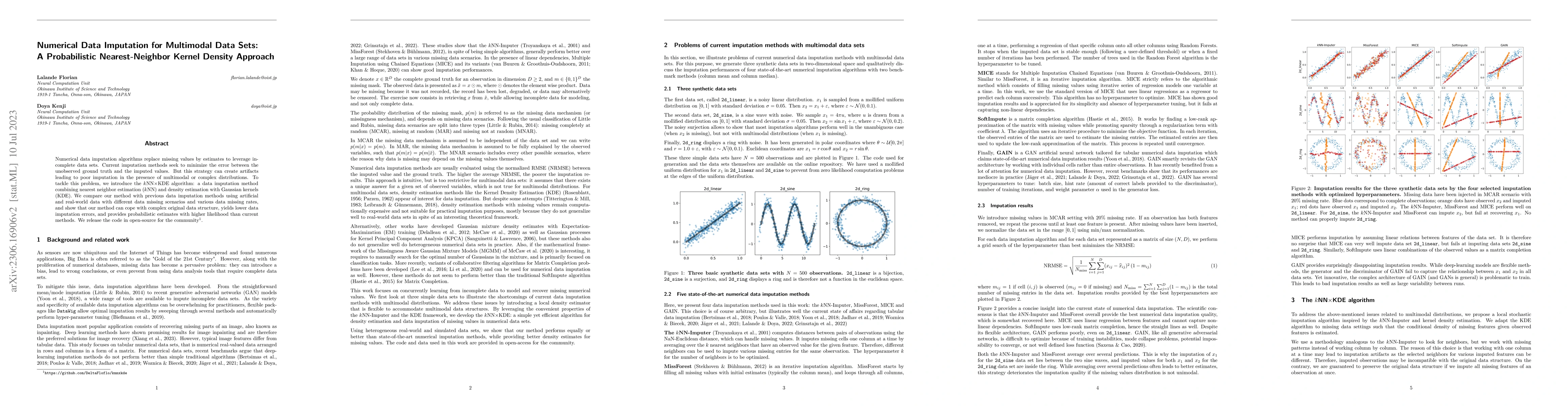 Thumbnail for Numerical Data Imputation for Multimodal Data Sets: A Probabilistic
  Nearest-Neighbor Kernel Density Approach