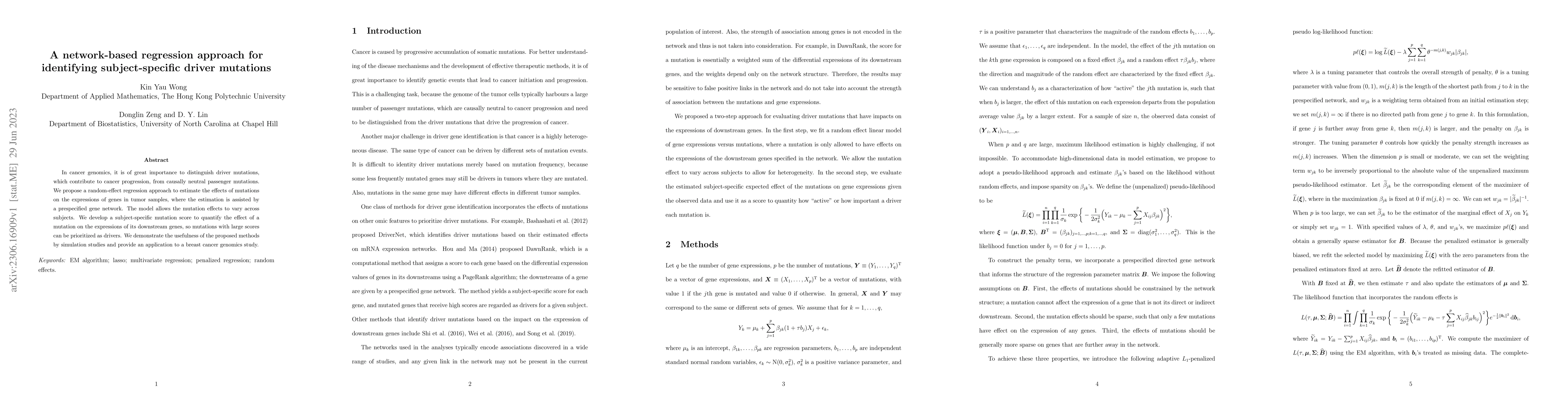 Thumbnail for A network-based regression approach for identifying subject-specific
  driver mutations