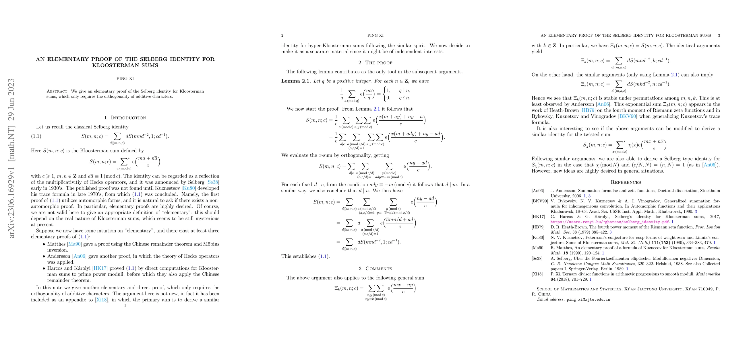 Thumbnail for An elementary proof of the Selberg identity for Kloosterman sums