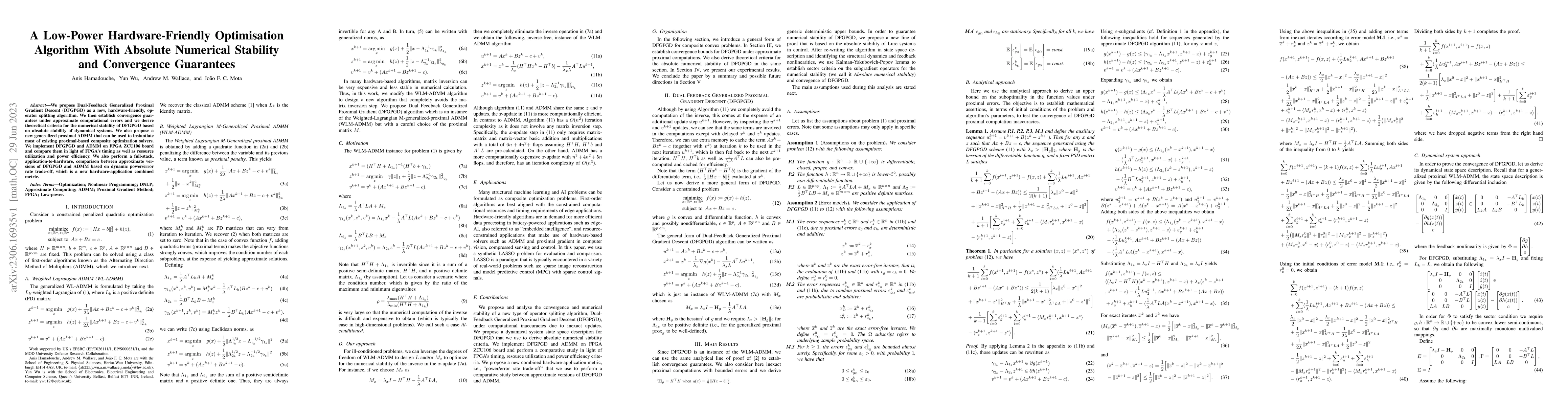 Thumbnail for A Low-Power Hardware-Friendly Optimisation Algorithm With Absolute
  Numerical Stability and Convergence Guarantees