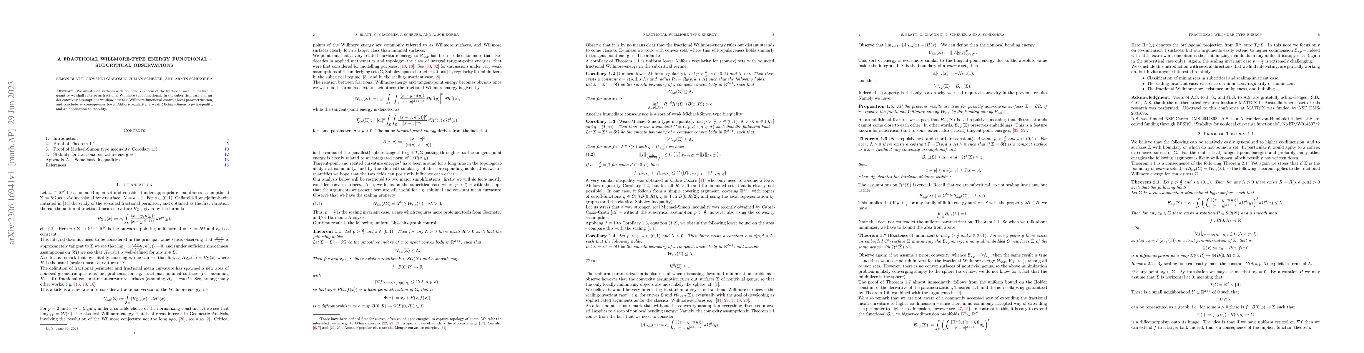 Thumbnail for A fractional Willmore-type energy functional -- subcritical observations