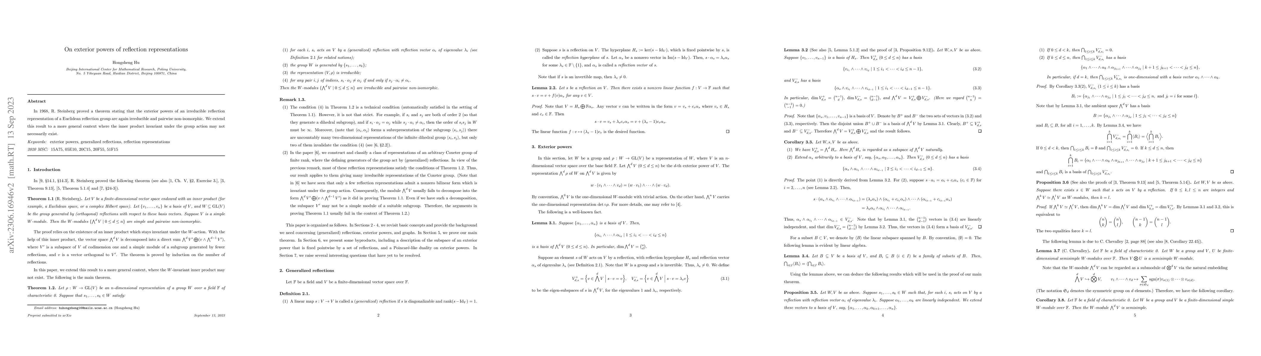 Thumbnail for On exterior powers of reflection representations