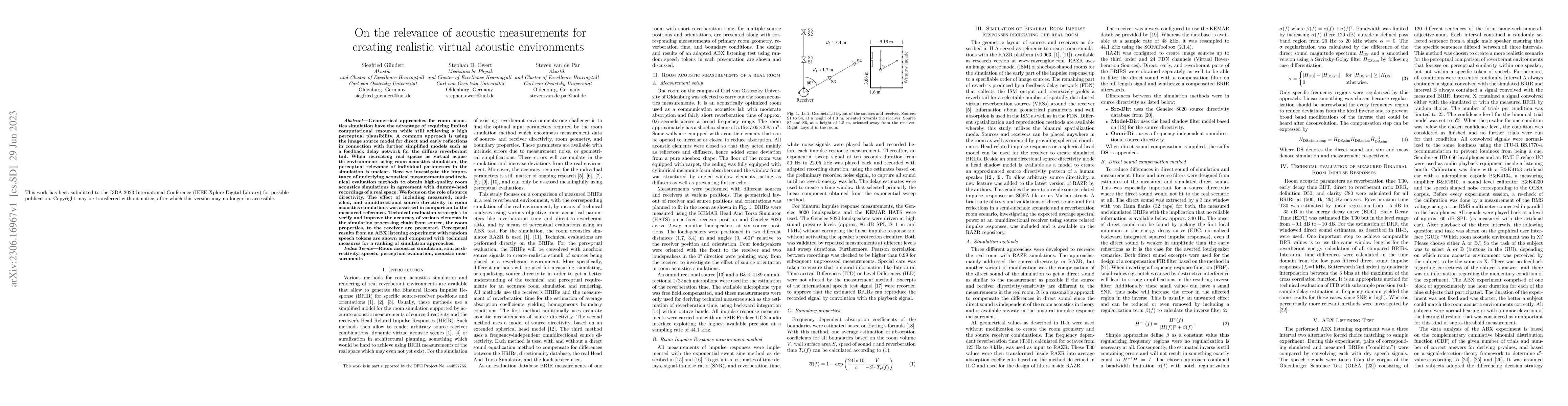 Thumbnail for On the relevance of acoustic measurements for creating realistic virtual
  acoustic environments